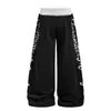 Pantalones de chándal vintage estilo americano con estampado de letras desgastado, unisex, corte holgado, pierna ancha, para un look relajado y casual, adecuados para ir al trabajo y uso diario