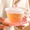 Tazón de té de tres tapas de gato de caqui esmerilado de fábrica, tetera de vidrio individual, tazón de té para damas de alto valor de color con tapa