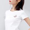 Camiseta con Bordado de Mariposa Transfronteriza para Mujer Linda Nuevo Diseño de Nicho Primavera y Verano 2024 Manga Corta Algodón Media Manga Trendy de Instagram