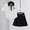 Traje de Verano para Niñas Camiseta de Manga Corta 100% Algodón para Niños Mayores 8 Polos Falda Plisada Estilo Preppy Conjunto Delgado de Dos Piezas
