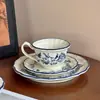 Plato Llano de Cena, Bol para Arroz, Taza de Café con Platillo, Vajilla, Plato para el Hogar, Plato para Filete, Juego para el Té de la Tarde, Estilo Francés Azul y Blanco, Pieza de 8 Pulgadas