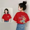 Camiseta de Manga Curta para Meninas Algodão Puro Verão Nova Chegada Crianças Crianças Mais Velhas Manga Meia Manga Solta Moda Verão Estilo Manga Meia Manga Top Estiloso