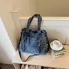 Bolsa Estilo Perezoso, Gran Capacidad, Bolso Cruzado Casual Estilo Coreano, Bolso de Mano para Ir al Trabajo, Bolso de Hombro de Mezclilla Retro