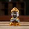 Adorno Creativo de Mascota de Té Buda Pequeño de Arcilla Púrpura, Buda Dorado de Inspiración Zen para Decoración del Hogar, Decoración de Estante de Exhibición, Adorno para Coche, Accesorio para Mesa de Té