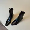 Primer Encuentro con Botines Británicos de Punta Fina para Mujer, Botas Martin de Otoño e Invierno, Botas Vaqueras Western de Tacón Grueso con Punta Cuadrada Pequeña y Corte en V