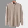 Cárdigan de Lana 100% Pura para Hombre, Cuello Semi Alto, Estilo Casual de Negocios, Suéter de Punto de Color Sólido, Manga Larga, Estilo Otoño/Invierno Transfronterizo