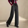Pantalones rectos de franela de cintura alta con cordón para mujer, pantalones casuales holgados de moda clásica, nuevo estilo de otoño 2026 pantalones mom