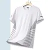 Camiseta Masculina de Seda de Gelo Manga Curta Verão Cor Sólida Solta Respirável Alta Elasticidade Secagem Rápida Esportiva Casual Camiseta Masculina de Manga Curta