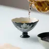 Yanyan Taza de Maestro de Cerámica con Pie Alto de Loto en Tinta Pintado a Mano Taza de Té de Boca de Flor Hecha a Mano Artículos para el Hogar Taza de Té Cuenco de Té Juego de Té Kung Fu