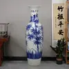 Jingdezhen Porcelana Azul y Blanca Pintada a Mano Bambú Paz Cerámica de Pie Gran Jarrón Hotel Apertura de Empresa Regalo de Inauguración Adornos