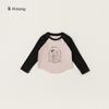 Blusa Raglan Infantil Color Block para Meninas, Versátil Camiseta Moletom com Estampa de Desenho para Outono