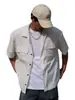 Camisa Blanca de Manga Corta Hueca Estilo Japonés con Cuello Cubano para Hombre, Verano Holgada Casual, Top de Color Sólido para el Trabajo, Ropa de Hombre