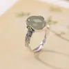 Anel Aberto de Prata Esterlina S925 Yilu com Jada Natural Hetian Jada Qingshui Ruyi Trançado Torcido Superfície de Ovo Anel de Prata