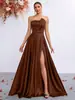 Vestido Elegante Europeu e Americano Novo Estilo Sexy Justo Sem Alças Afinando a Cintura com Fenda, Vestido de Festa Noturna de Alta Qualidade