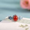El carácter plata plata S925 azul ardiente anillo de ágata rojo del sur apertura anillo de flor pequeña para mujer anillo retro artístico