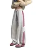 Calça de moletom com três listras transfronteiriça para homens, estilo primavera e outono, marca americana retrô moderna, calça esportiva casual reta larga e solta