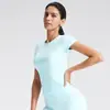 Camiseta de Manga Corta con Cuello Redondo Transfronteriza Sin Costuras Ajustada Ceñida Casual Fitness Deporte Top Ropa de Yoga para Mujer