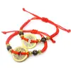 Pulsera de cuerda roja de cinco monedas de Emperador tejida a mano, pulsera de transferencia de dinero de cobre estilo pareja, pulsera de moneda antigua retráctil de bendición