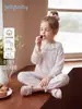 Conjunto de pijama para meninas jellybaby, outono, roupão de bebê com gola Peter Pan e calça jogger para criança, roupas infantis 100% algodão