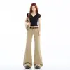 Jeans Feminino Khaki Levemente Flare Não Apertado 2026, Calça Longa Slim-Fit Cintura Baixa Estilo Retro Americano, Venda por Atacado Disponível