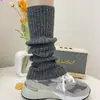 Cobre-meias de tricô cinza para mulheres, meias grossas até o meio da panturrilha para outono e inverno, combinadas com botas de neve, meias de panturrilha, aquecedores de perna y2k