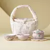 Juego de Té Kung Fu Camelia y Glicinia Pintado a Mano, Cerámica de Lujo Ligero Gaiwan y Tazas de Té, Práctico Set de Viaje para Preparar Té
