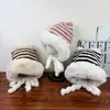 Gorro de Felpa Estilo Coreano con Rayas, Gorro Pullover Grueso de Doble Capa, Tejido Cálido Protector de Orejas, Gorro de Moda Tendencia de Piel Sintética de Visón para Mujer