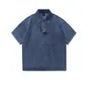 Camisa Polo de Mezclilla Retro Americana para Hombre, Verano Holgada de Manga Corta con Cuello Campana Versátil de Moda, Camiseta de Marca Moderna para Hombre