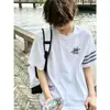 Camiseta Masculina Retro Americana Bordada com Letras Manga Curta Juventude Verão Solta Para Casal Tendência High Street Top