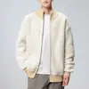Cardigan de Tricô Versátil Cor Sólida Outono/Inverno 2026 para Homens, Suéter com Zíper e Gola Alta Texturizada, Caimento Solto Unissex