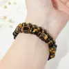 Pulsera cuadrada de piedra ojo de tigre de cristal natural transfronteriza, conjunto de pulsera de cuentas redondas de piedra ojo de tigre, joyería simple de moda, venta al por mayor