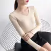 Nuevo Top de Punto Básico de Cuello para Mujer Otoño Invierno Versátil Ajustado Elegante Ropa Interior de Manga Larga Ajustado