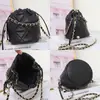 Bolso Cubo de Piel Genuina Bolso Pequeño Estilo Chanel Cadena de Bolas Doradas Cadena de Cintura Cuadros de Diamantes para Mujer de Alta Calidad Nuevo Piel de Vaca 9906 Bolso Cruzado