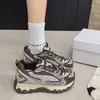 Zapatillas deportivas 'dad shoes' de encaje nuevas y funcionales con suela gruesa para estudiantes, estilo casual de malla color-block para exteriores, color de verano