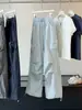 Calça Casual Fashion de Workwear com Pernas Largas para Mulheres, Nova de Verão com Cintura Alta Emagrecedora, Cordão, Secagem Rápida, Seda de Gelo, Calça Parachute Esportiva