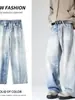 Ropa para Hombre Maple House / Novedad Primavera y Otoño Pantalones de Mezclilla Quemada Holgados de Moda para Hombre Pantalones de Pierna Ancha Estilo Americano High Street Sal