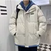 Chaqueta de algodón de dos piezas falsas para hombre 2026 invierno marca de moda ins abrigo de algodón con capucha holgado ropa de invierno chaqueta de algodón retro americana