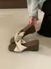 Sandalias de tela para mujer sin cordones, pantuflas casuales con diseño de punta cuadrada, adecuadas para usar al aire libre y vacaciones, nuevo estilo de nicho de verano 2026