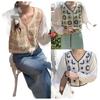 Primavera y Otoño Nuevo Cuello Calado Crochet Bordado Camisa Tejida Camisa de Manga Larga Ajustada Corta Chica