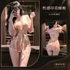 Lencería sexy con estampado de lámina dorada, conjunto de pijama kimono japonés de escote en V profundo, bata exterior transparente, bata de puro deseo para mujer