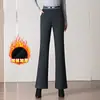 1027 Invierno Nuevo Pantalones de Campana Casuales Forrados de Polar Engrosados Ropa Exterior Base Micro-La Pantalones para Mujeres de Mediana Edad de Mediana Edad y Mayores