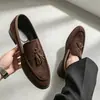 Sapatos Masculinos Loafers de Couro com Franjas Foscas Tamanho Grande Cruzados Outono Novo Estilo Tendência Britânica Business Casual Slip-on