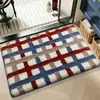 Tapete de Chão para Banheiro Wind Usado Tapete de Chão Falso Caxemira Absorvente de Água Antiderrapante Tapete de Chão com Grade Geométrica Apoio para Pés de Vaso Sanitário Em Estoque