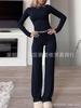 En stock 2025 Otoño Transfronterizo Ropa de Mujer Amazon Caliente Color Sólido Pantalones Manga Larga Casual Moda Traje de Dos Piezas