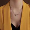 Collar con colgante de bola de acero con forma geométrica, estilo francés, anudado, cadena de clavícula, acero de titanio, oro de 18 quilates, P1059