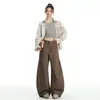 Chegada Nova Outono 2026 Retrô Americano Silhueta Desconstruída Calça Cargo Feminina Calça Jeans Longa Feminina Cor Café