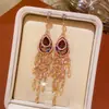 Pendientes Colgantes de Borla con Cristales Estilo Étnico Lujo Ligero Moda de Gama Alta Diseño de Gancho Retro Pendientes Únicos para Mujer