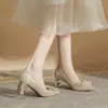 Zapatos de boda para mujer CH60-57 con tacón grueso, punta, lentejuelas, nuevos zapatos de una sola capa primavera y otoño 2024, zapatos de novia, tacones altos