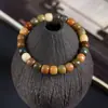 Pulsera de Raíz de Bodhi de Jade Blanco Multi-Tesoro de Color Caramelo Multicolor Desgastado, Pulsera de Bucle Único, Suave Alrededor del Dedo