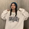 Outono e Inverno 2026 Novo Estilo Coreano Estampa de Letras Estilo Bf Solto Fino Manga Longa Moletom Feminino Gola Redonda Pulôver Top Tendência